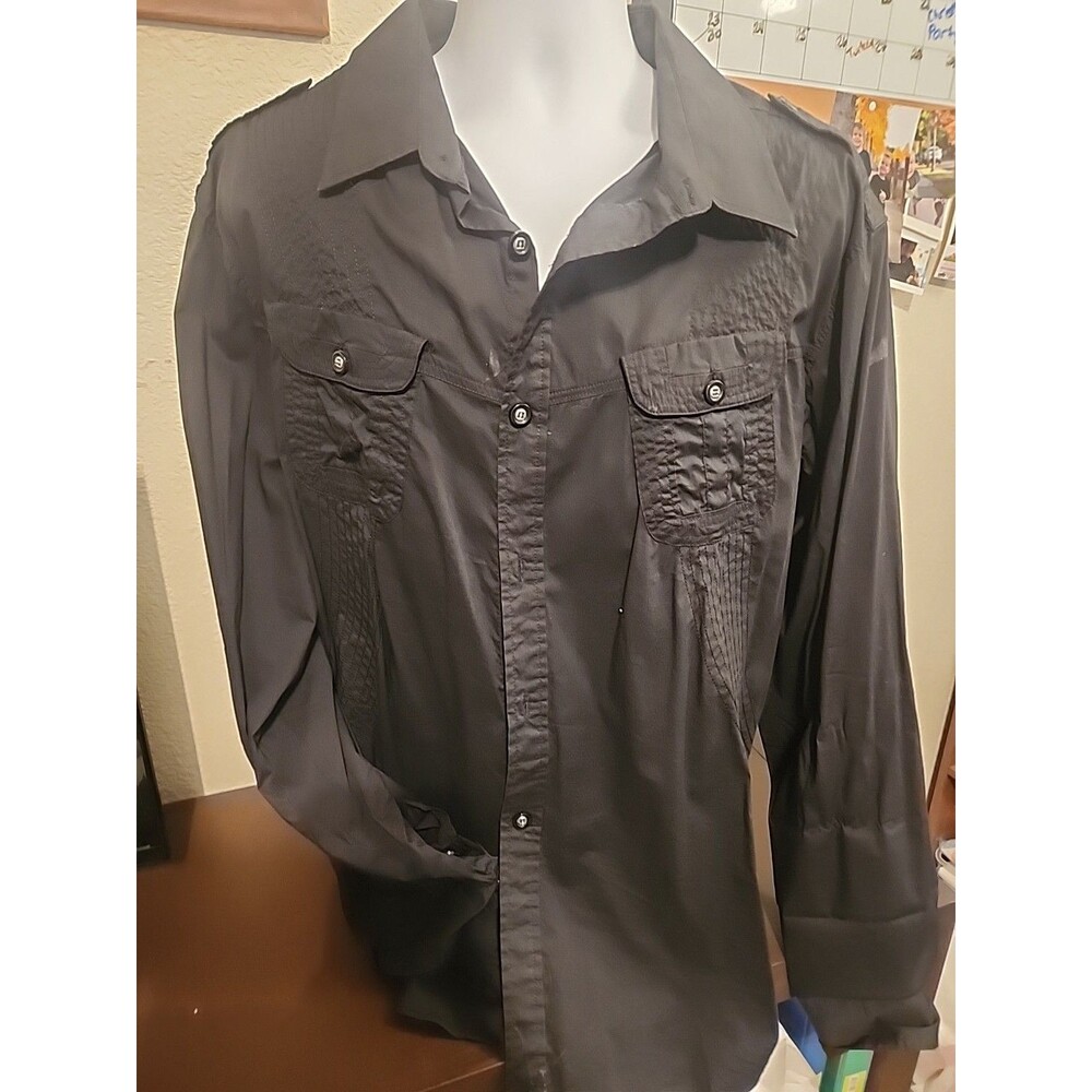 Insearch Moda Collezione Mens Black Button Up Shirt 2XL XXL Long Sleeve Dress
